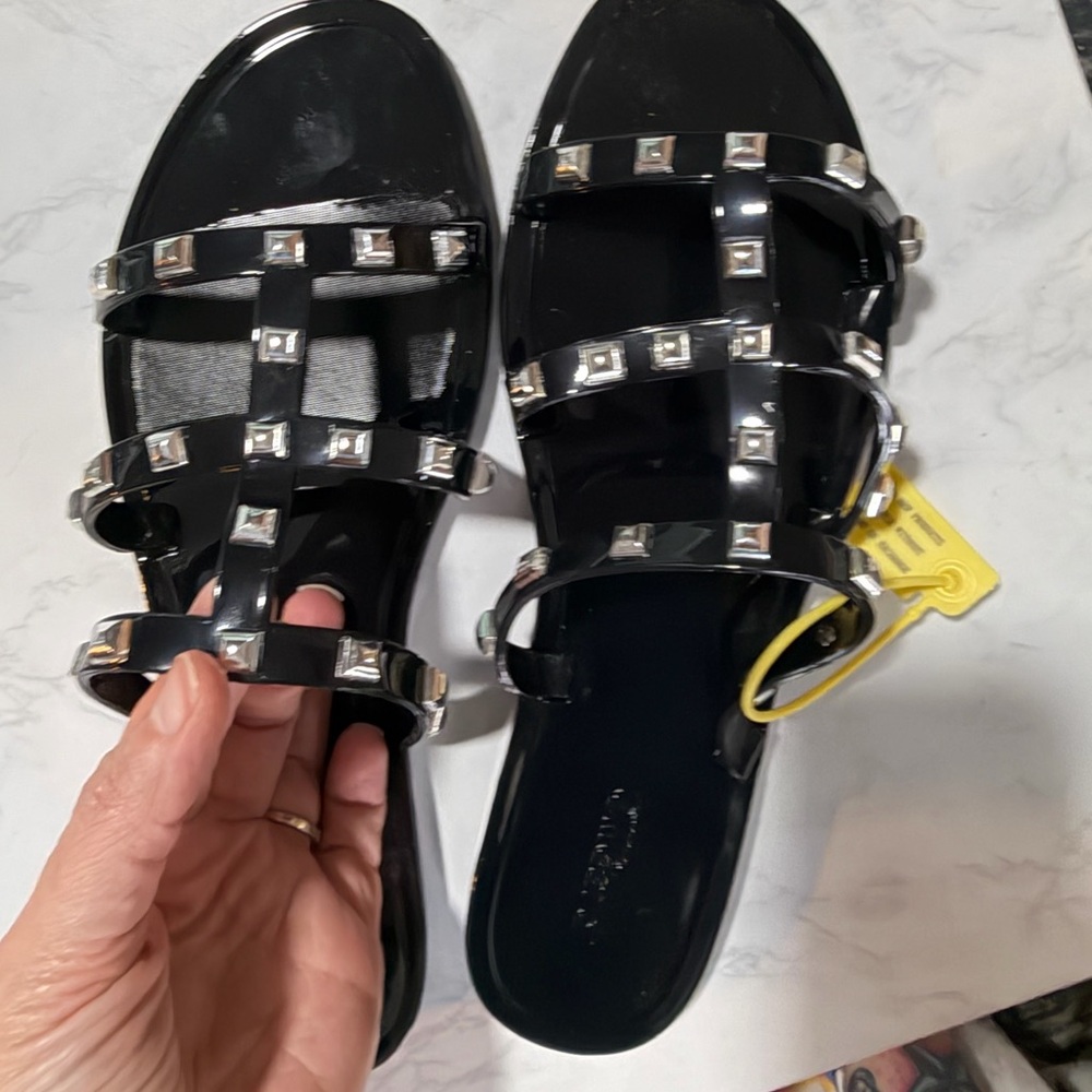 Black Studded Women’s Jelly Slide Sandals ✨NEW✨ - Picture 1 of 5